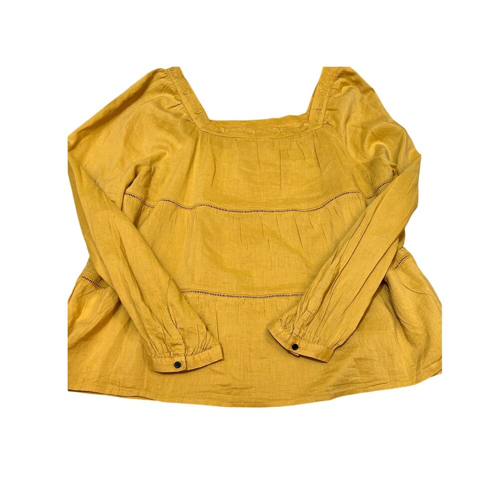 Old Navy Mustard Yellow Peasant Top With Embroidered Square Neckline